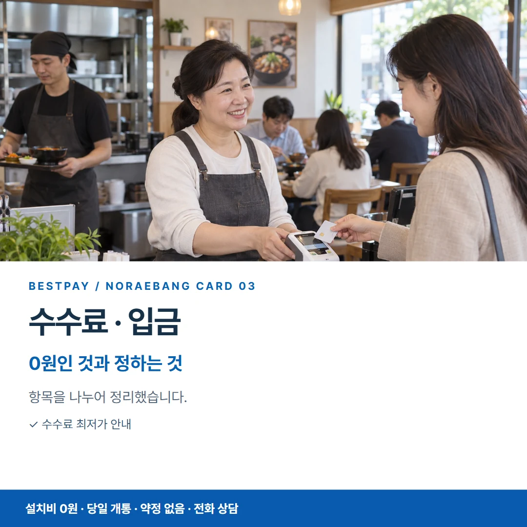 베스트페이 카드뉴스 3 · 수수료 · 입금 0원인 것과 정하는 것