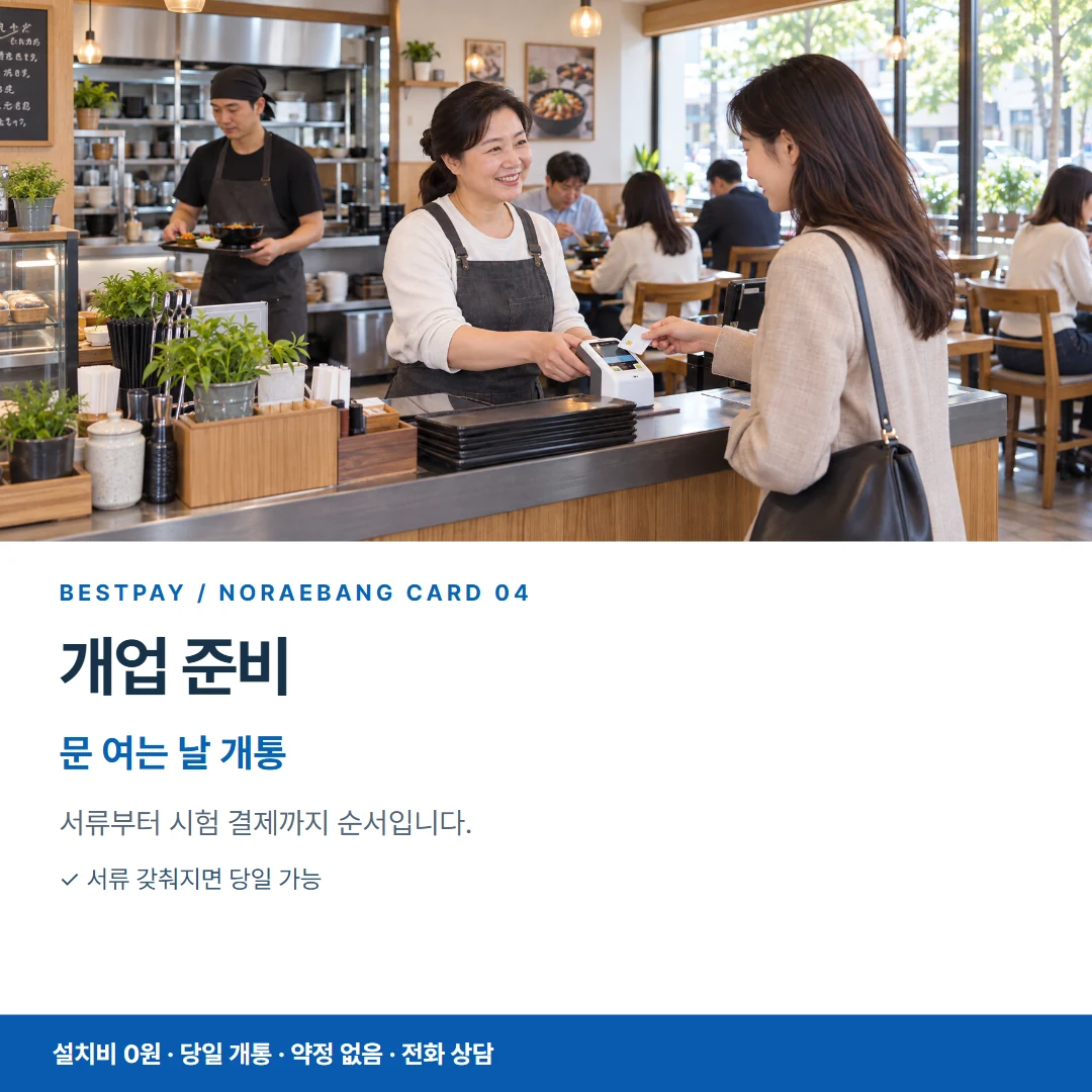 베스트페이 카드뉴스 4 · 개업 준비 문 여는 날 개통